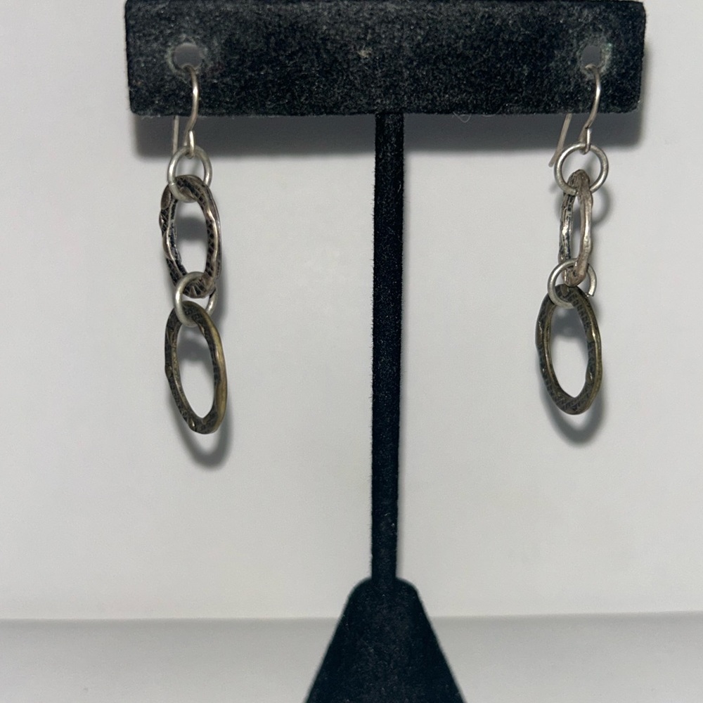 Vintage Silver & Brass Western Dangle Hoops Earrings